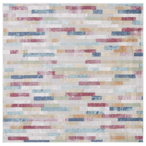 SAFAVIEH Cabana Avalon Geometric Indoor/Outdoor Area Rug, Red/Aqua/Ivory, 6'7" x 6'7" Square