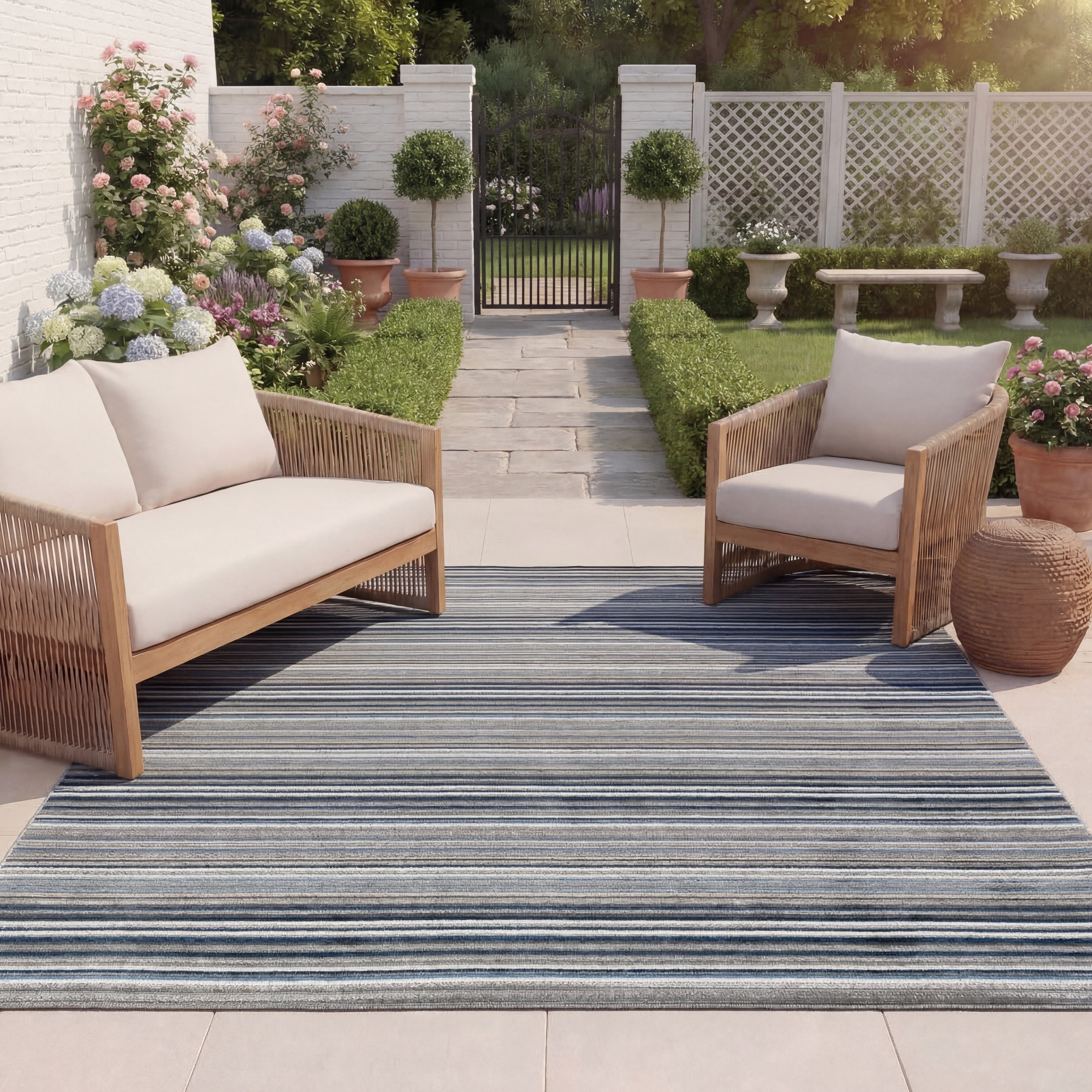 Safavieh Cabana Fedelma Striped Indoor/Outdoor Area Rug, Gray/Blue, 6' x 8'