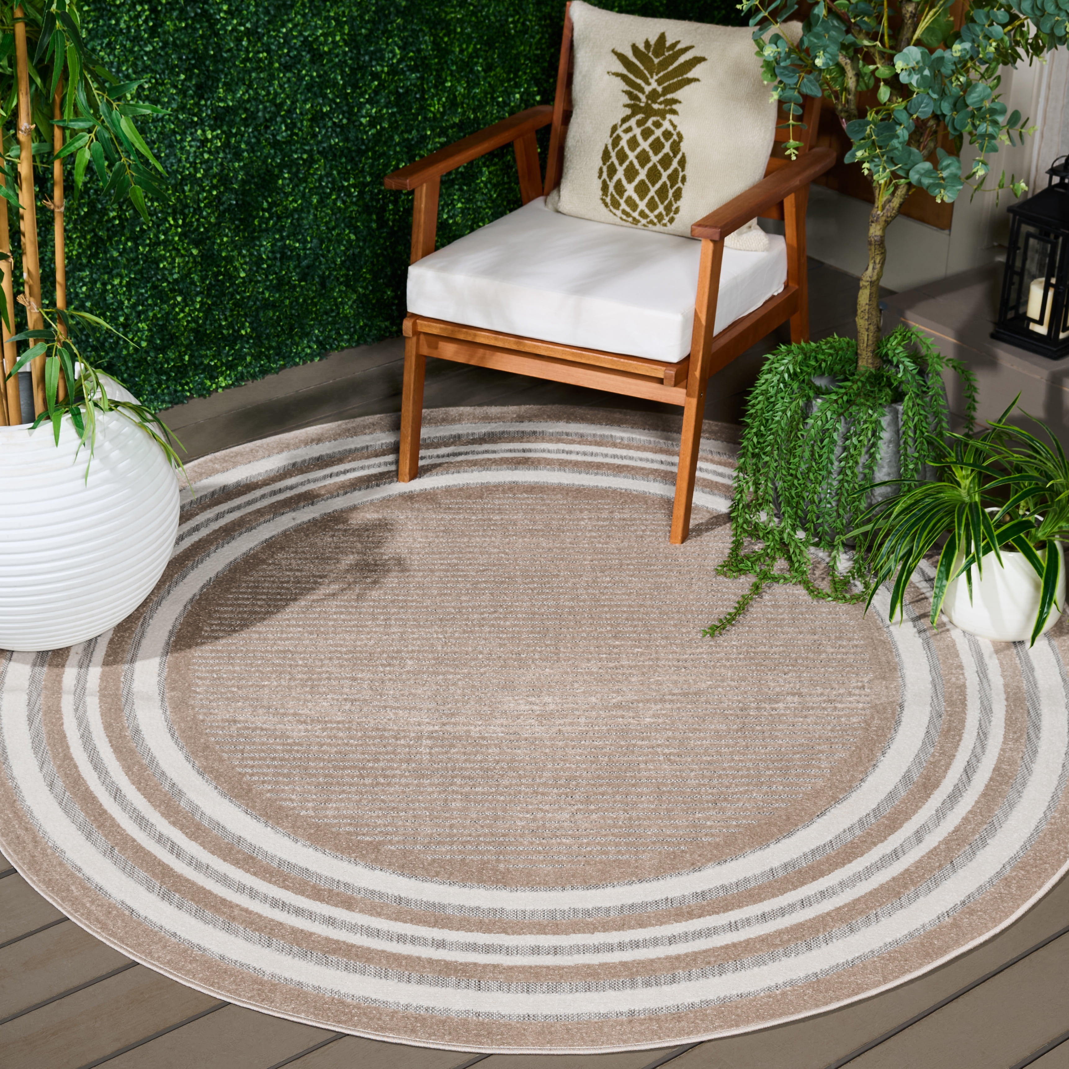 Safavieh Cabana Henry Striped Indoor/Outdoor Area Rug, Beige/Ivory, 6'7" x 6'7" Round