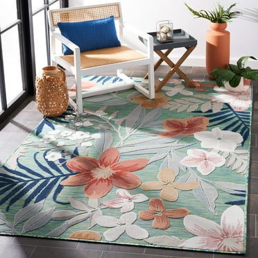 Safavieh  Cabana Indoor/ Outdoor Waterproof Transitional Rug 2' x 9' Runner - Green/Rust
