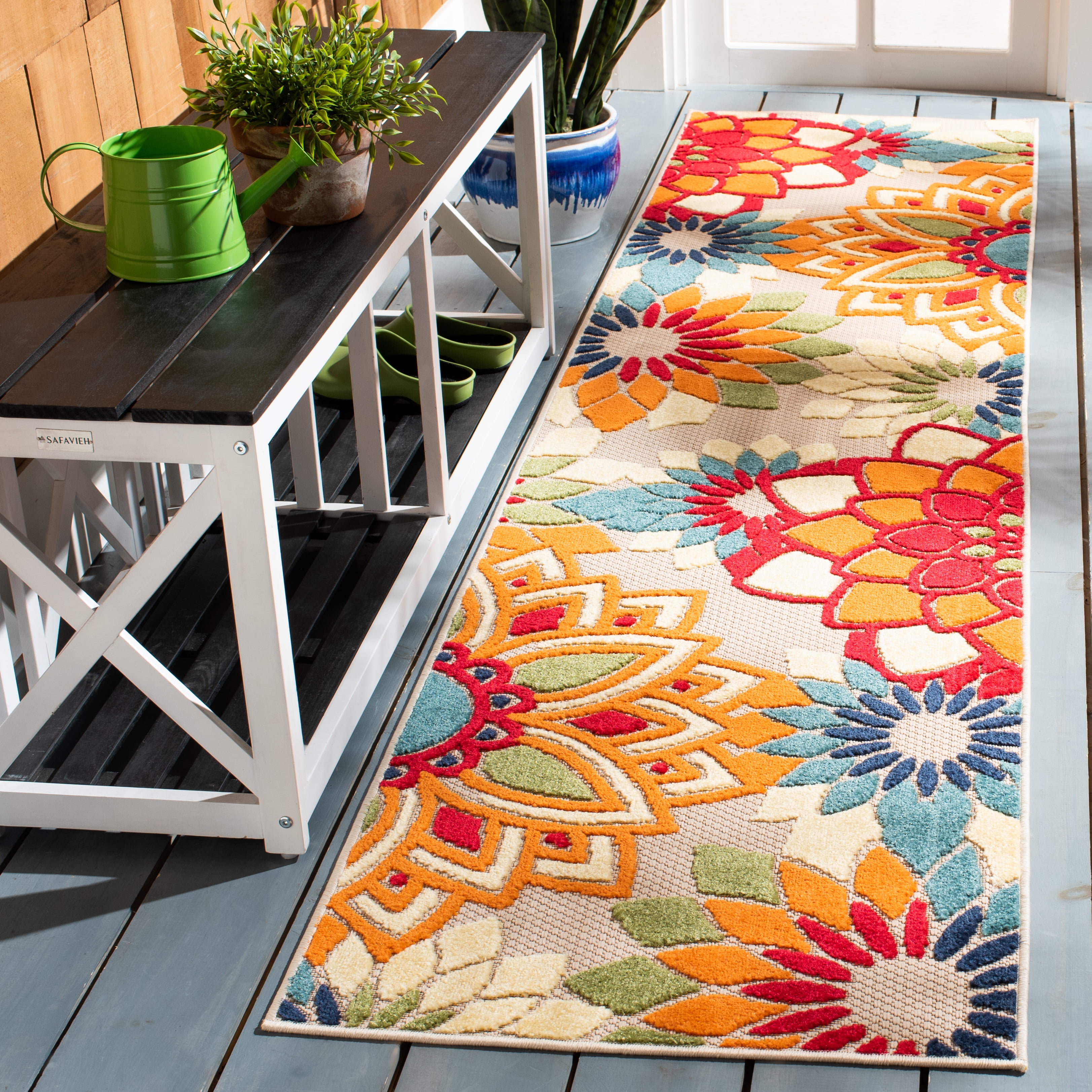 Safavieh Cabana Molly Floral Indoor/Outdoor Runner Rug, Ivory/Orange, 2'2" x 19'