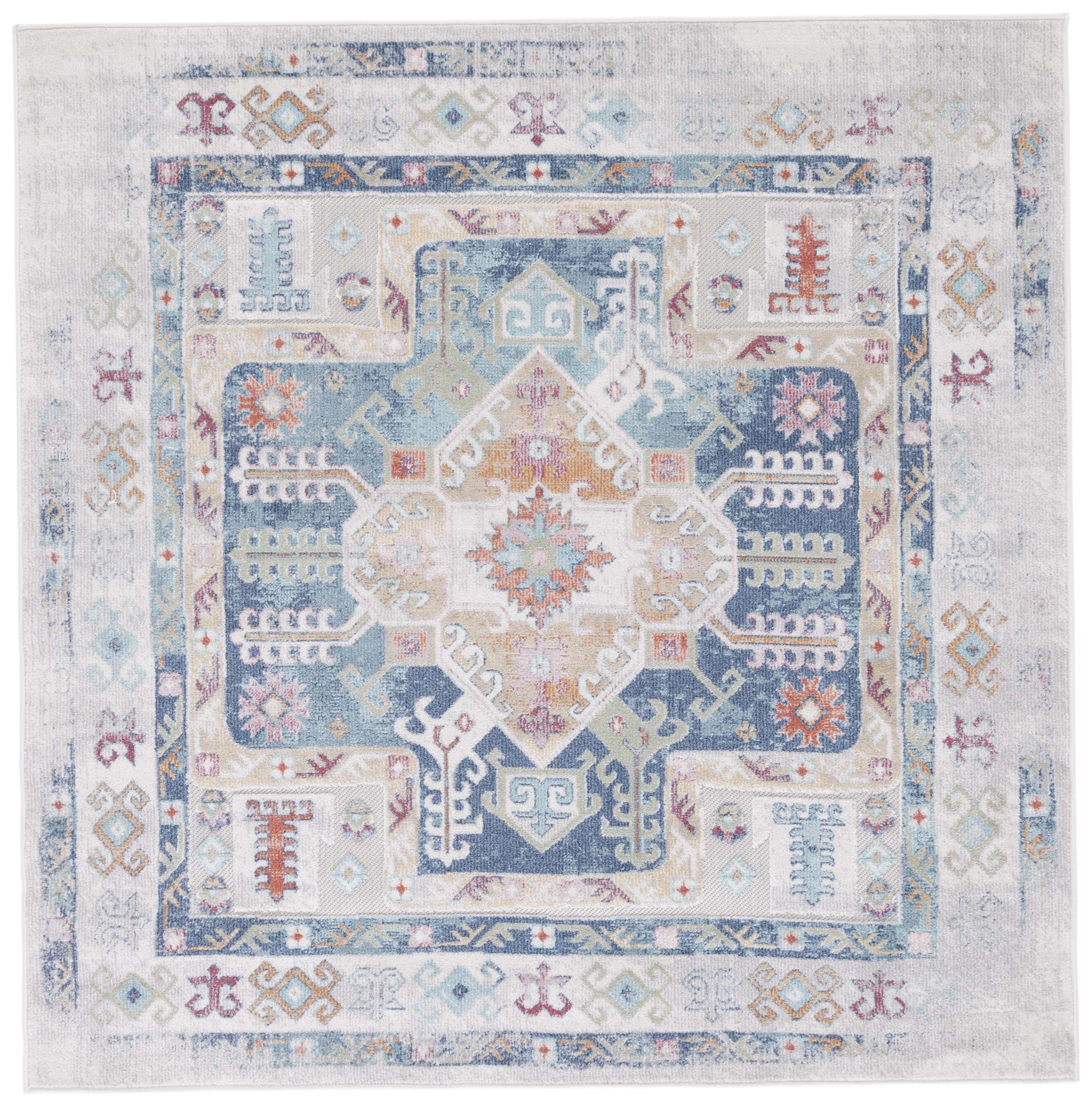 SAFAVIEH Cabana Dima Medallion Indoor/Outdoor Area Rug, Navy/Aqua/Ivory, 6'7" x 6'7" Square