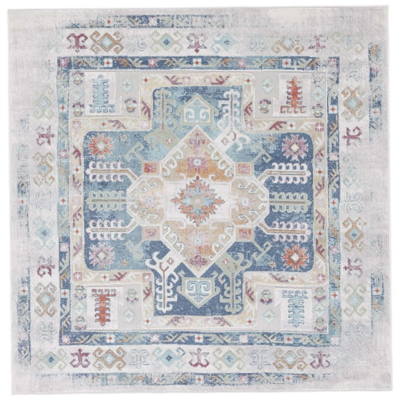 SAFAVIEH Cabana Dima Medallion Indoor/Outdoor Area Rug, Navy/Aqua/Ivory, 6'7" x 6'7" Square