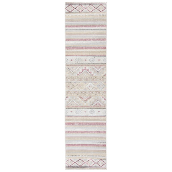 SAFAVIEH Cabana Glenn Geometric Indoor/Outdoor Runner Rug, Ivory/Beige/Gold, 2'2" x 9'