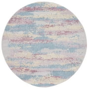 SAFAVIEH Cabana Corie Abstract Indoor/Outdoor Area Rug, Aqua/Pink, 6'7" x 6'7" Round