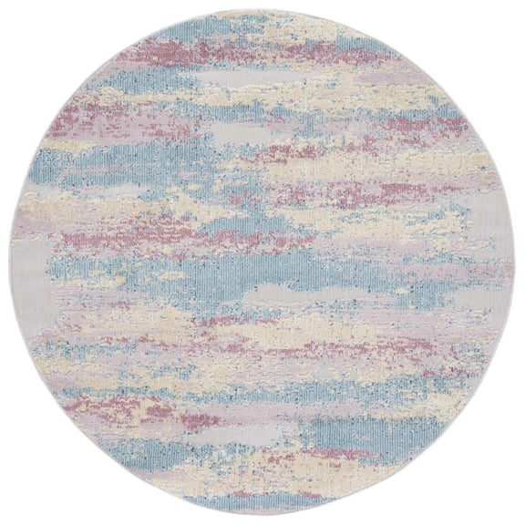 SAFAVIEH Cabana Corie Abstract Indoor/Outdoor Area Rug, Aqua/Pink, 6'7" x 6'7" Round
