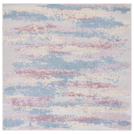 SAFAVIEH Cabana Corie Abstract Indoor/Outdoor Area Rug, Aqua/Pink, 6'7" x 6'7" Square