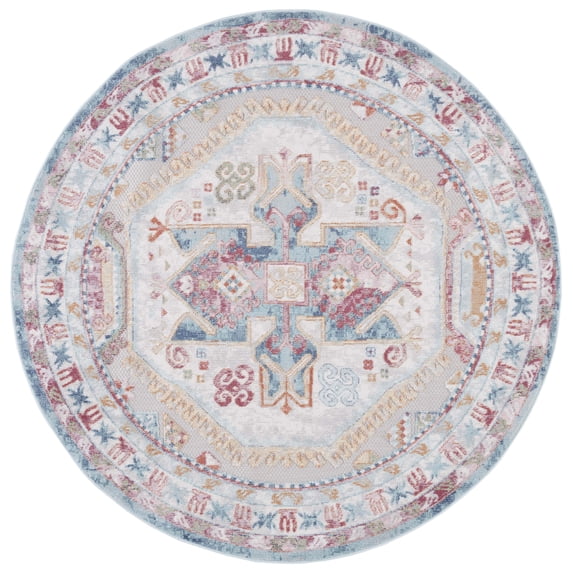 SAFAVIEH Cabana Clark Medallion Indoor/Outdoor Area Rug, Rust/Blue/Ivory, 6'7" x 6'7" Round