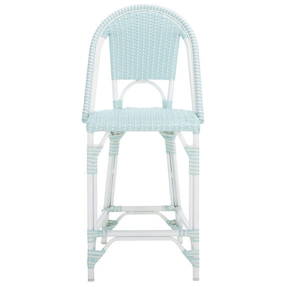 Safavieh California Outdoor Aluminum and Wicker Counter Stool, Baby Blue/White