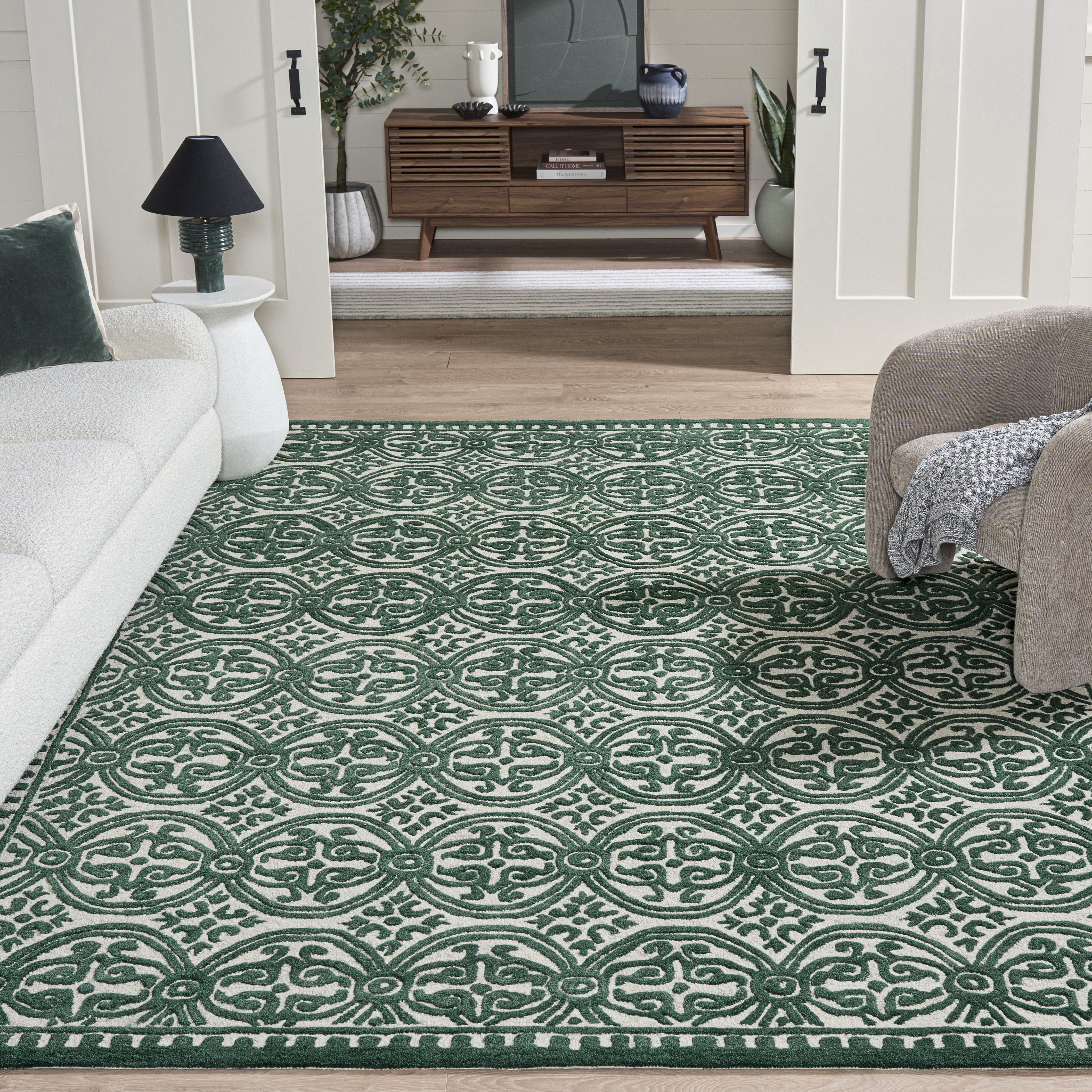 Safavieh Cambridge Leslie Geometric Wool Area Rug, Ivory/Green, 4' x 6'