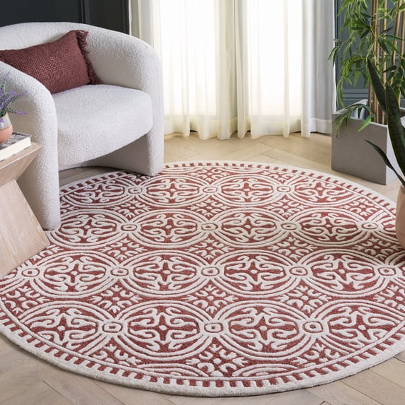 Safavieh Cambridge Leslie Geometric Wool Area Rug, Ivory/Red, 6' x 6' Round