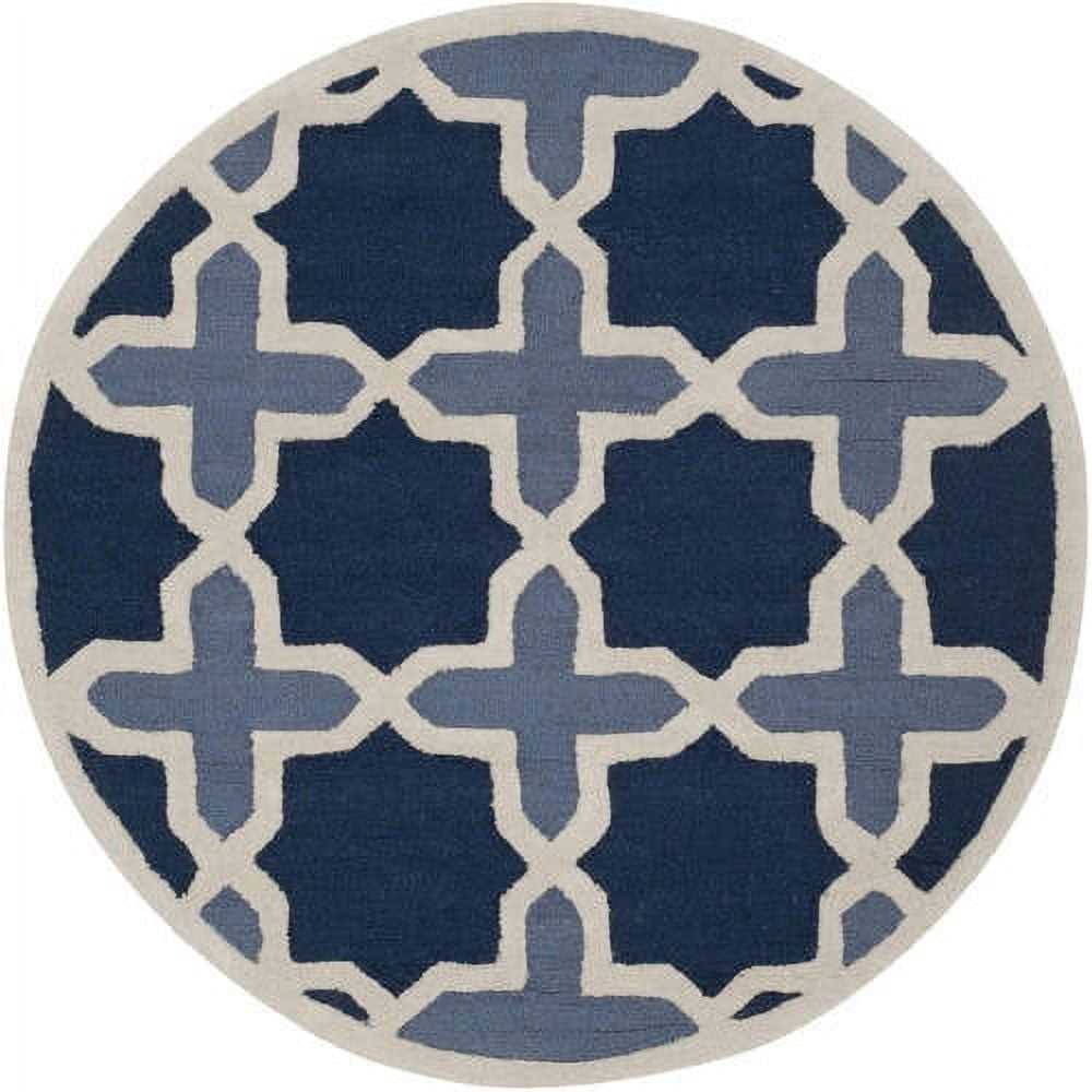 Handmade Blue and Ivory Geometric Wool Square Rug