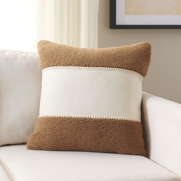Safavieh Camdyn 20" x 20" Rustic Polyester/Wool Decorative Pillows, Camel/Ivory