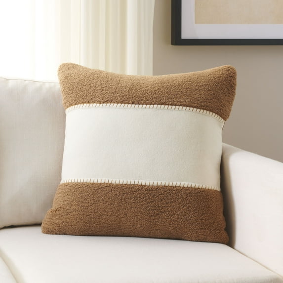 Safavieh Camdyn 20" x 20" Rustic Polyester/Wool Decorative Pillows, Camel/Ivory