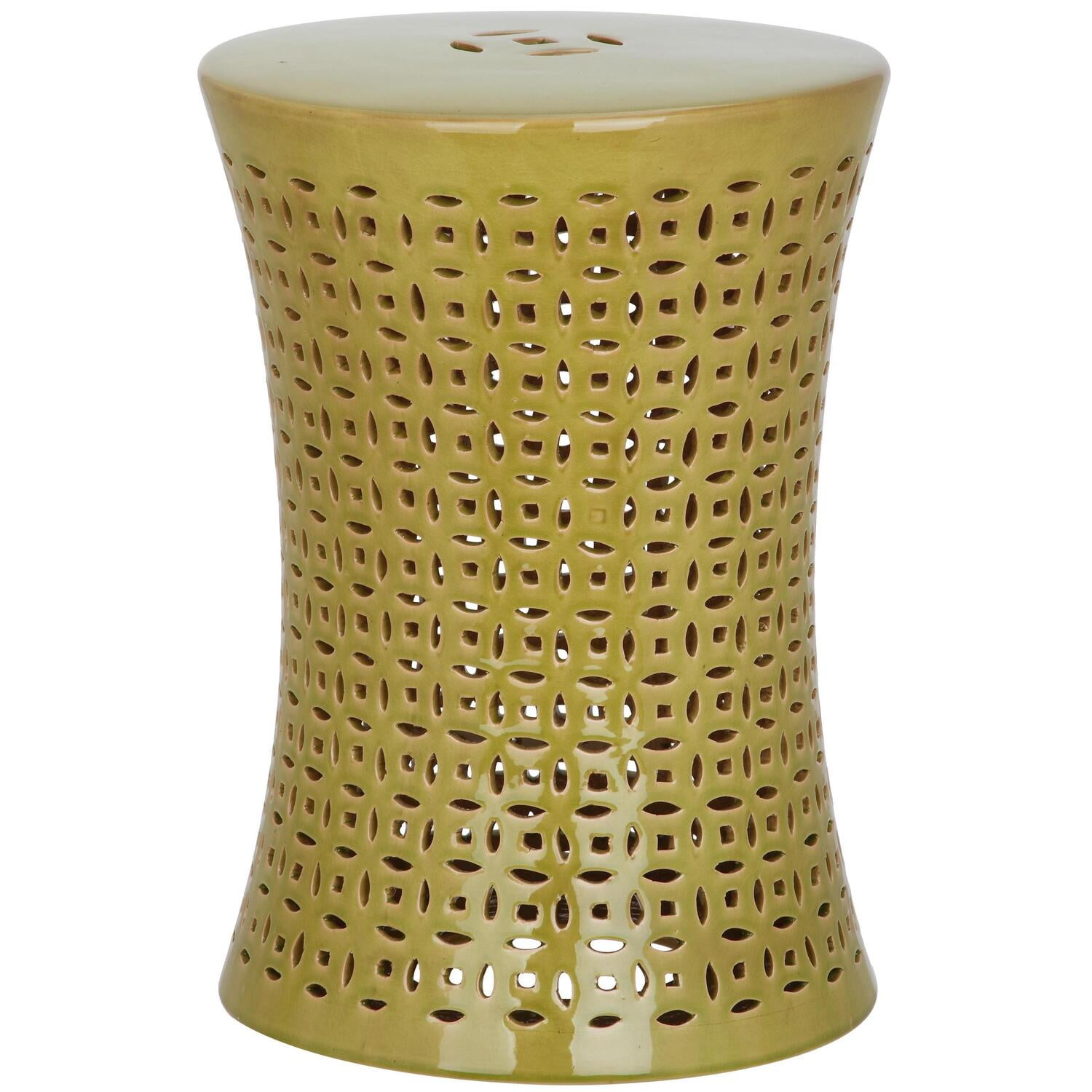 Spring Green Ceramic Hourglass Garden Stool