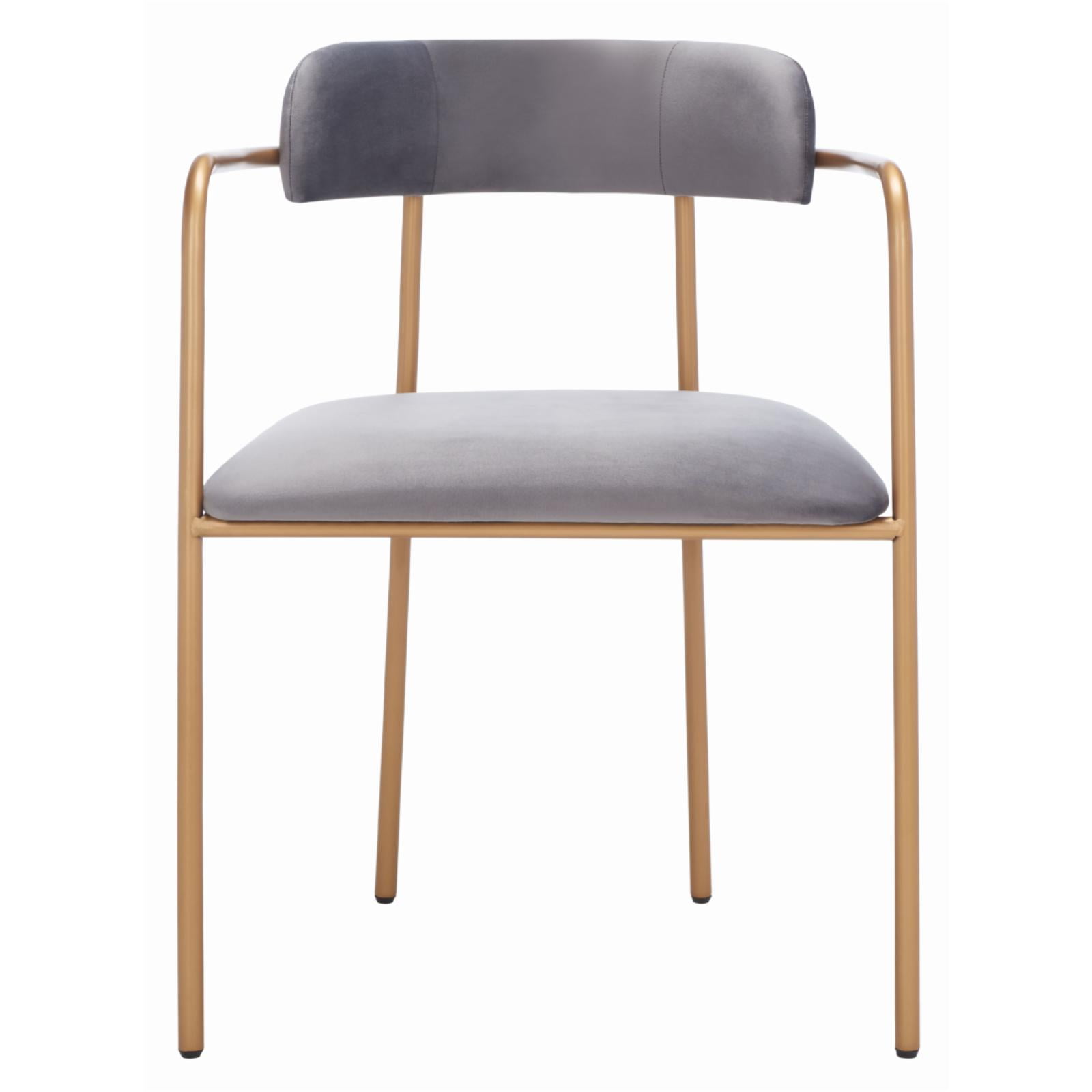 Elegant Dark Grey Velvet Upholstered Side Chair with Gold Metal Frame