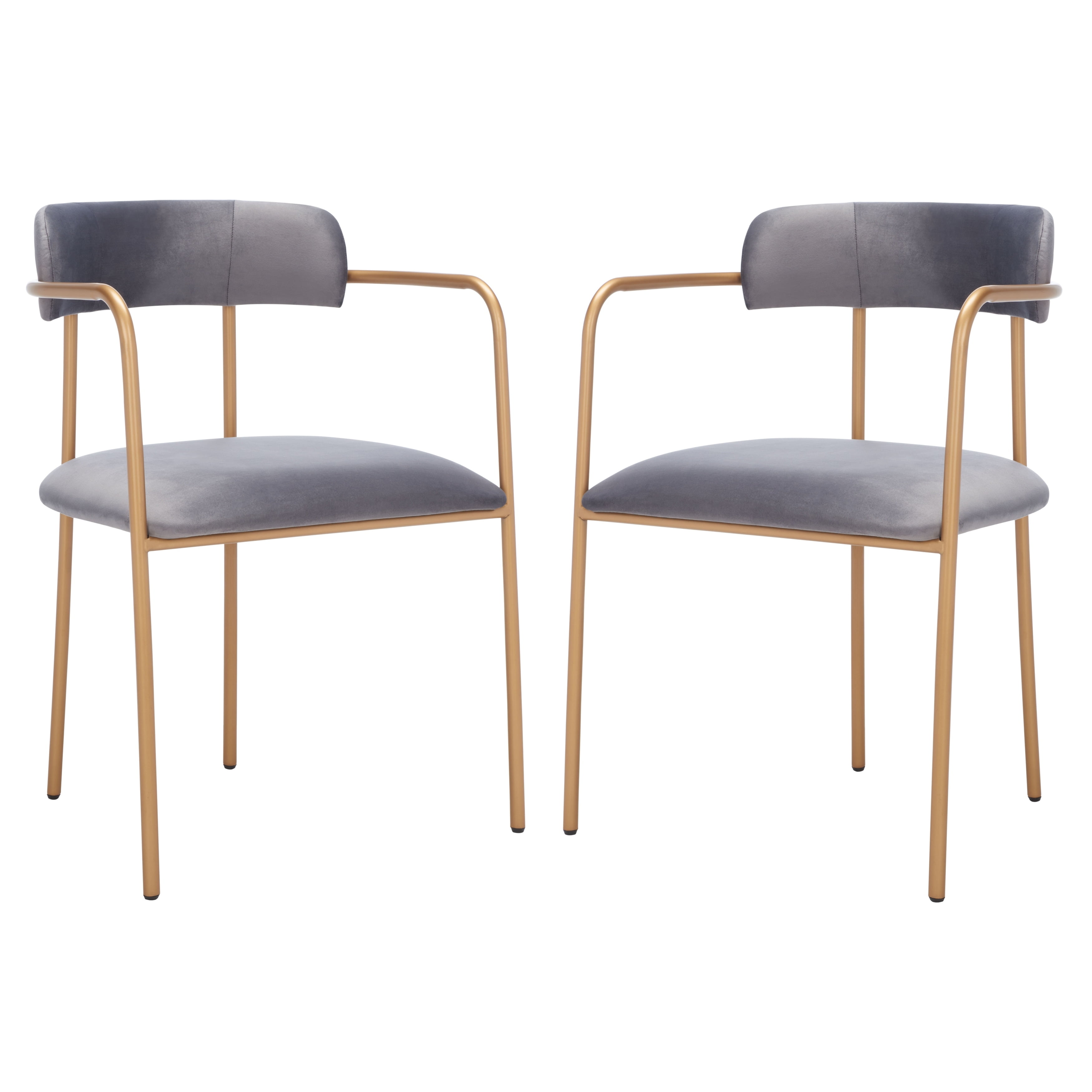 Elegant Dark Grey Velvet Upholstered Side Chair with Gold Metal Frame