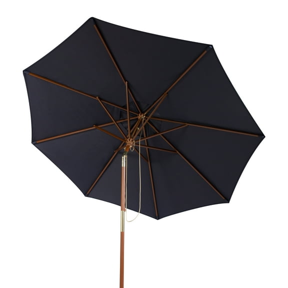 Safavieh Cannes 9' Market Push Wooden Patio Umbrella, Navy