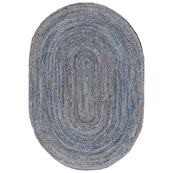SAFAVIEH Cape Cod Miah Geometric Area Rug, Blue/Natural, 3' x 5' Oval