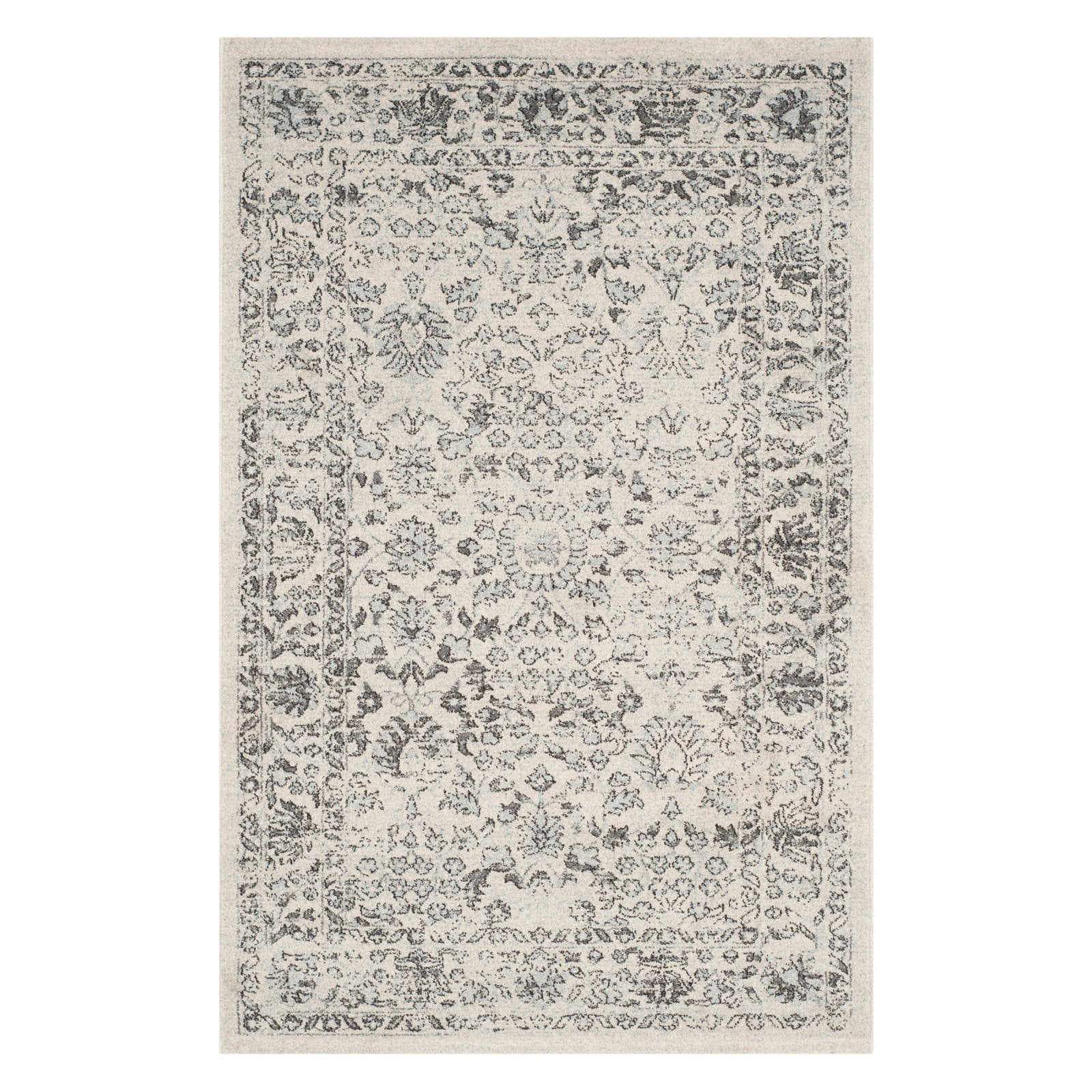 Handmade Blue and Gray Floral Motif 4' x 6' Area Rug