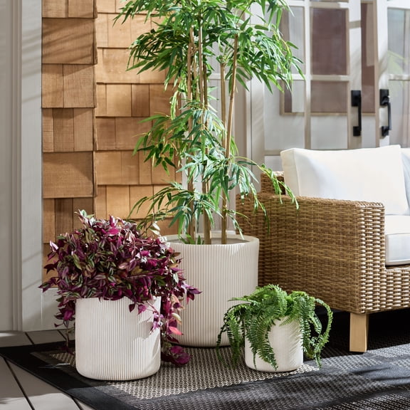 Safavieh Carolina Round Beige Fiber Clay Plant Pots - Set of 3
