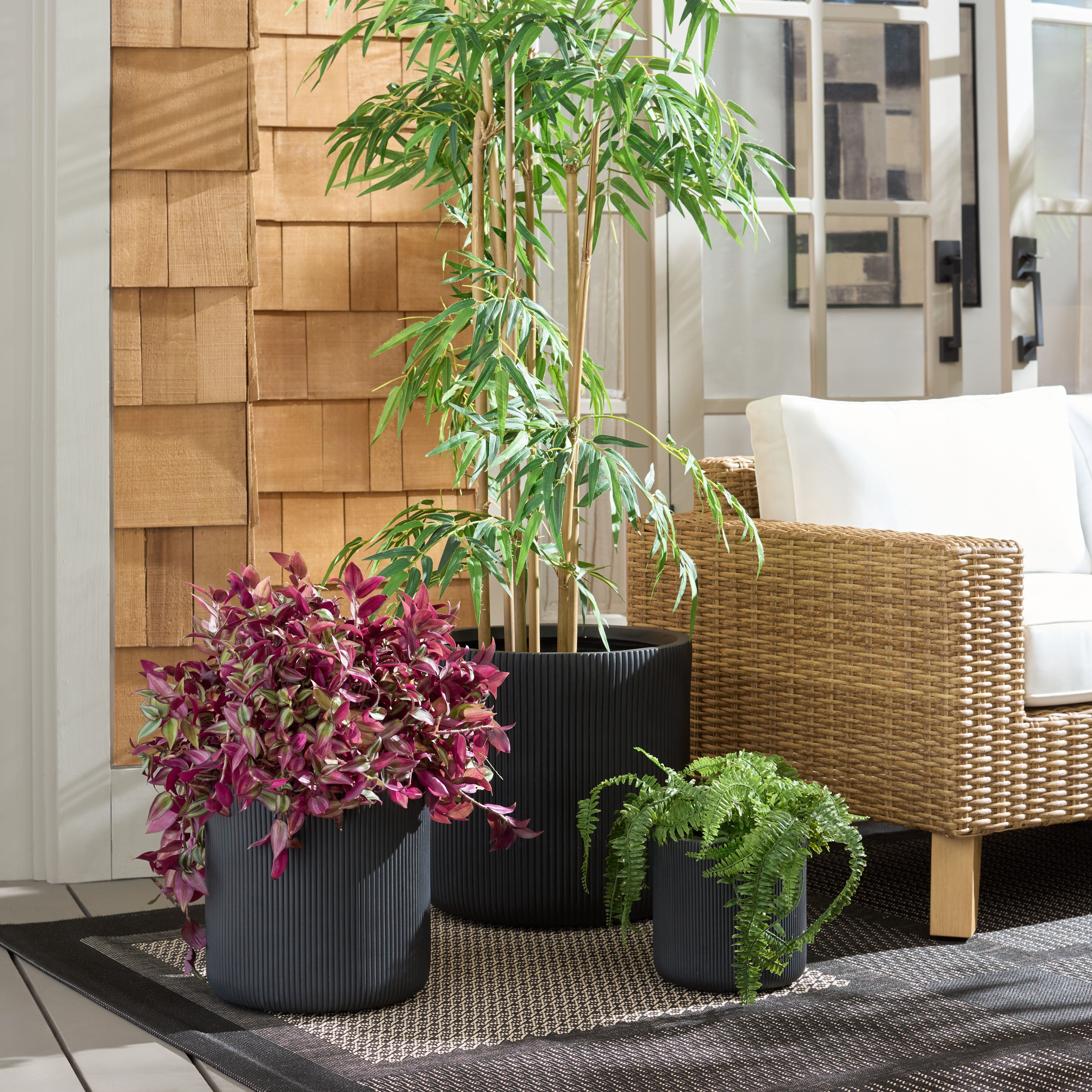 Safavieh Carolina Round Black Fiber Clay Plant Pots - Set of 3