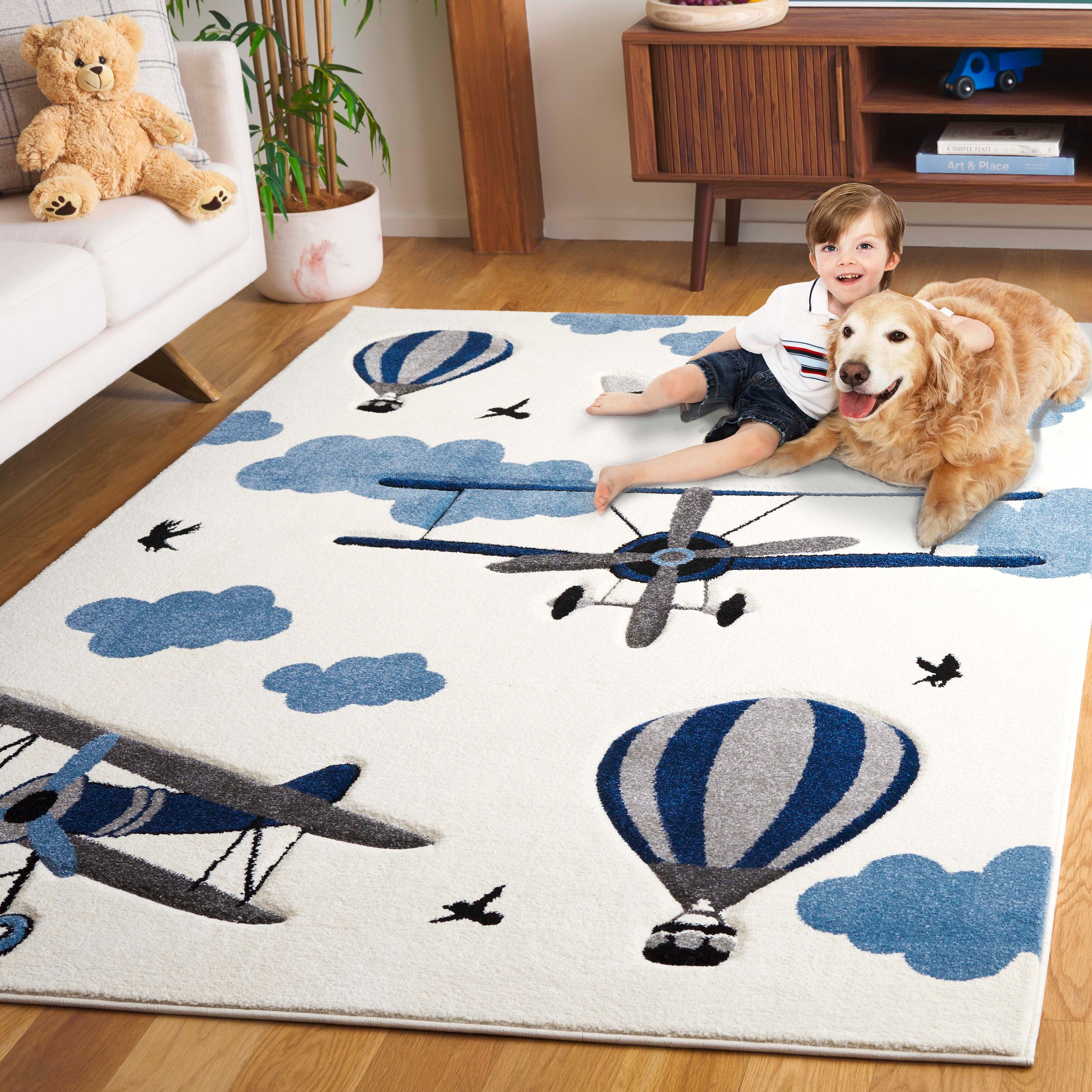 Safavieh Carousel Kids Turi Airplane Rug Ivory/Blue 2' x 8' 8' Runner ...