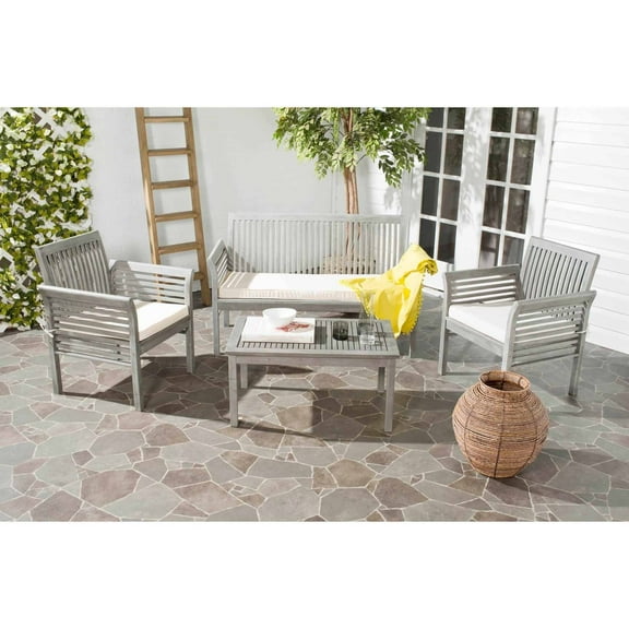 Safavieh Carson 4-Piece Outdoor Set, Grey Wash/Beige