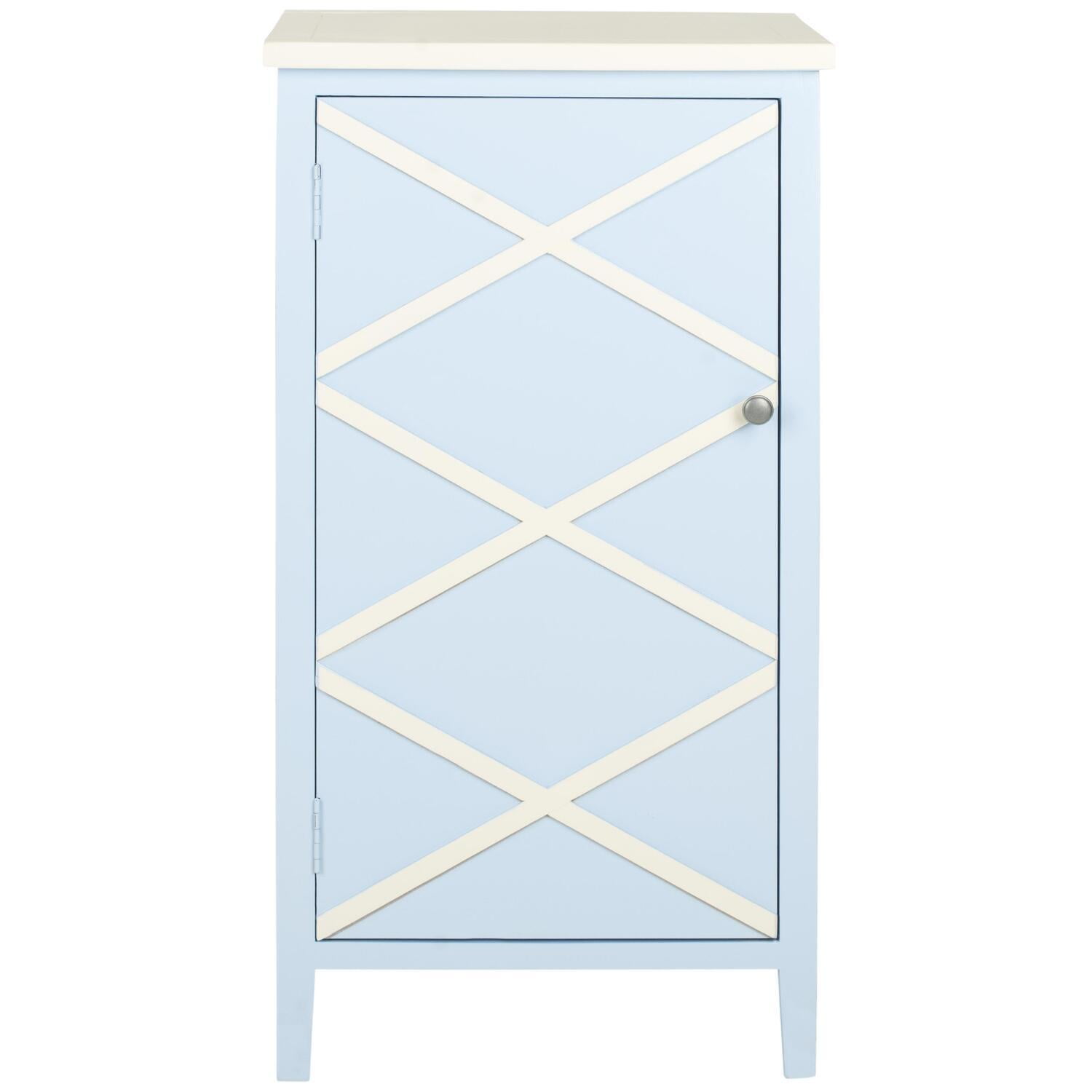 Light Blue and White Poplar Accent Cabinet with Latticework