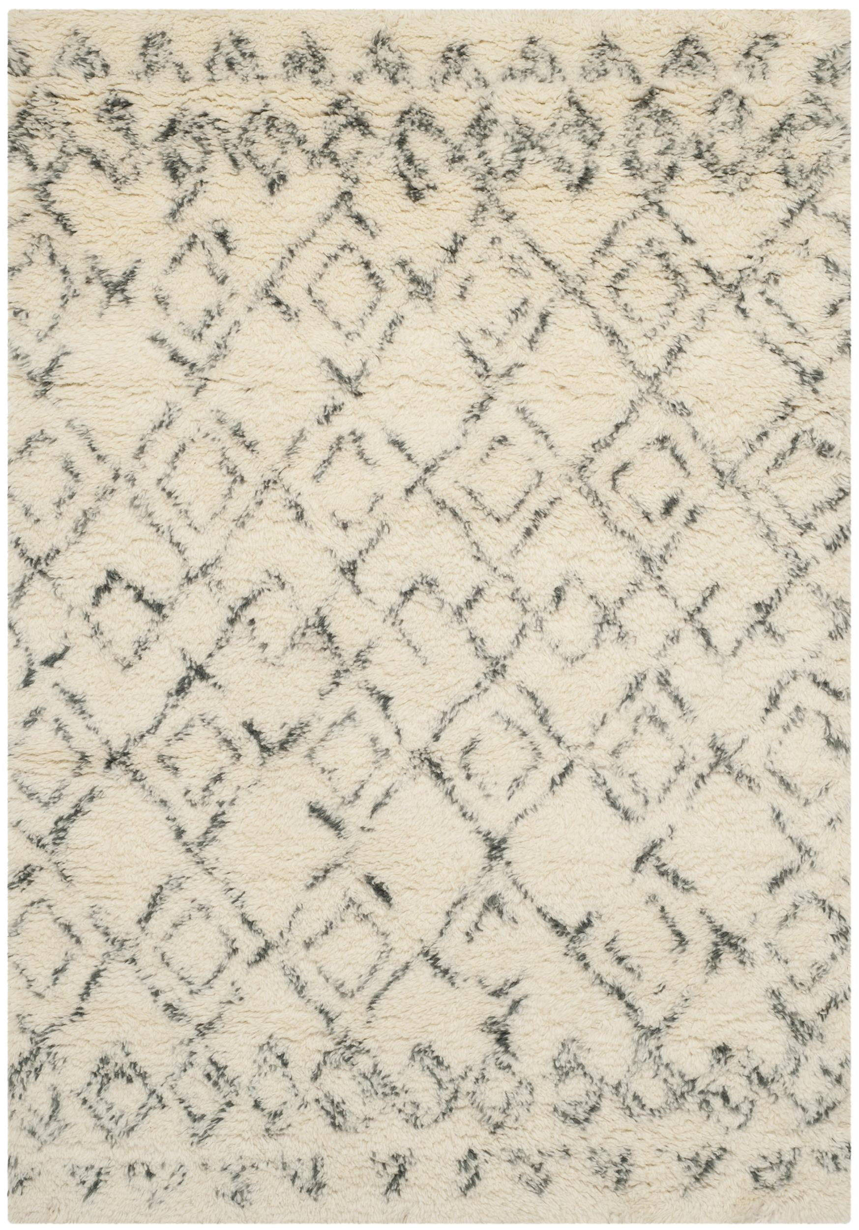 Ivory and Grey Hand-Tufted Wool Shag Rug 4' x 6'