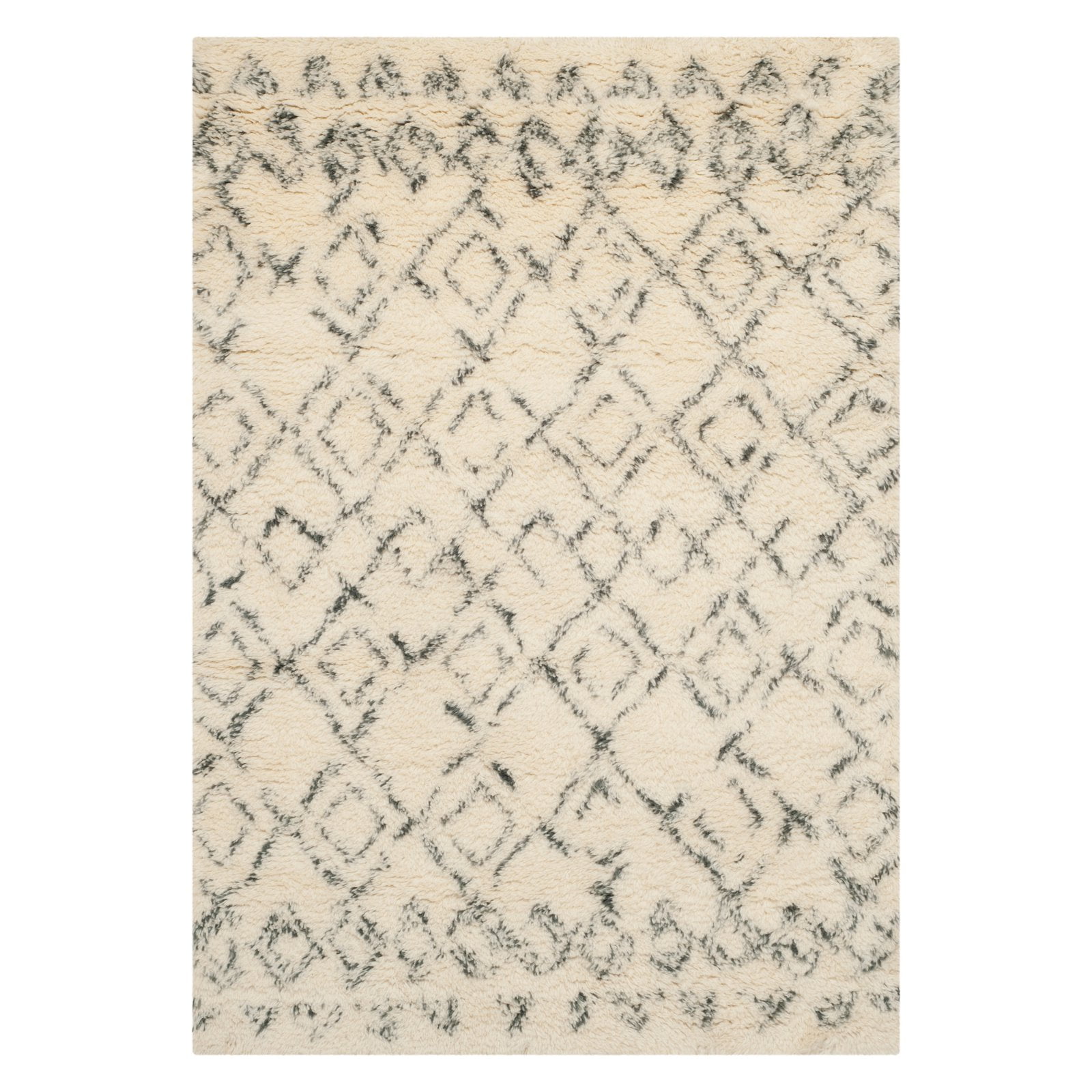 Ivory and Grey Hand-Tufted Wool Shag Rug 4' x 6'