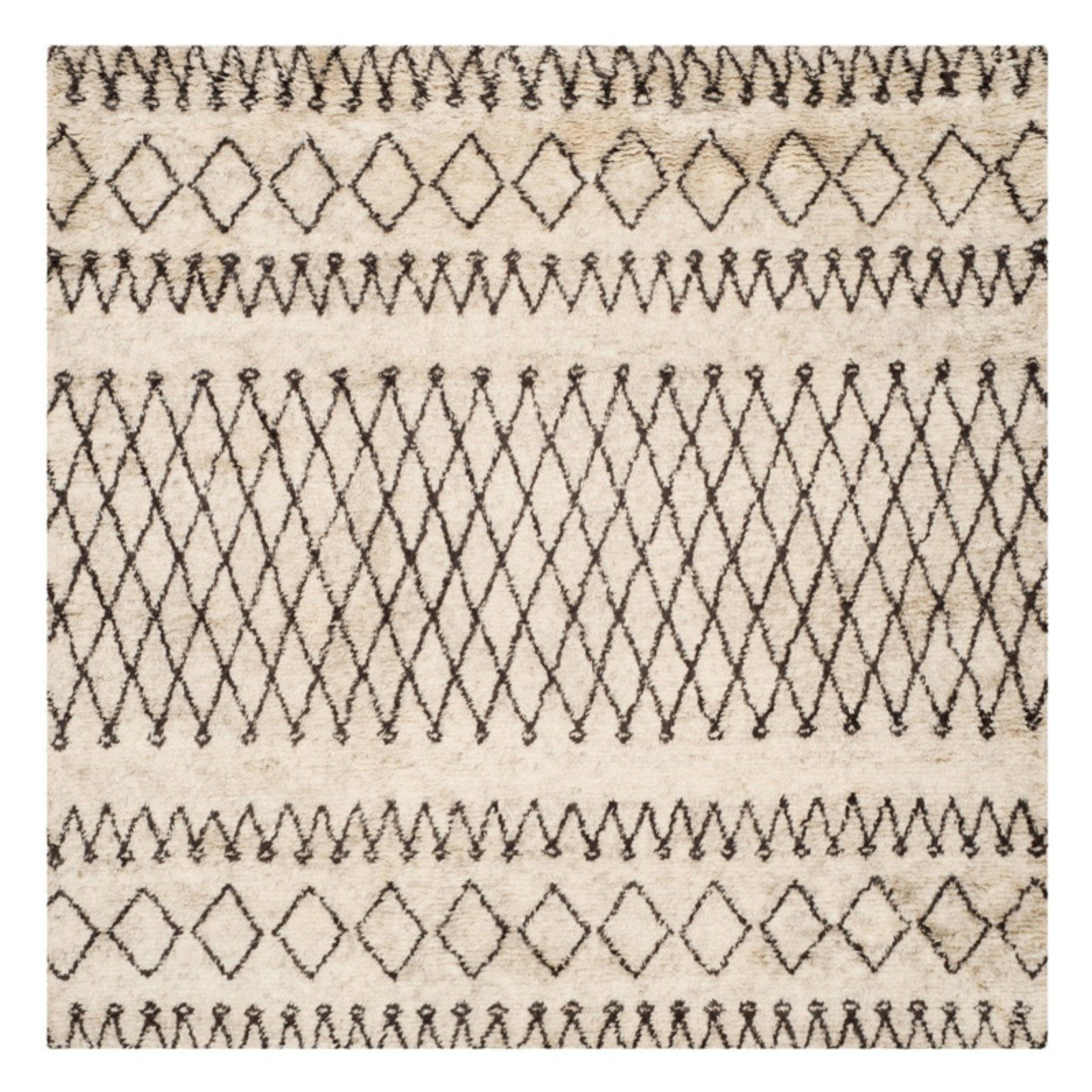 Ivory and Dark Brown Hand-Tufted Wool Shag Rug, 10' x 14'