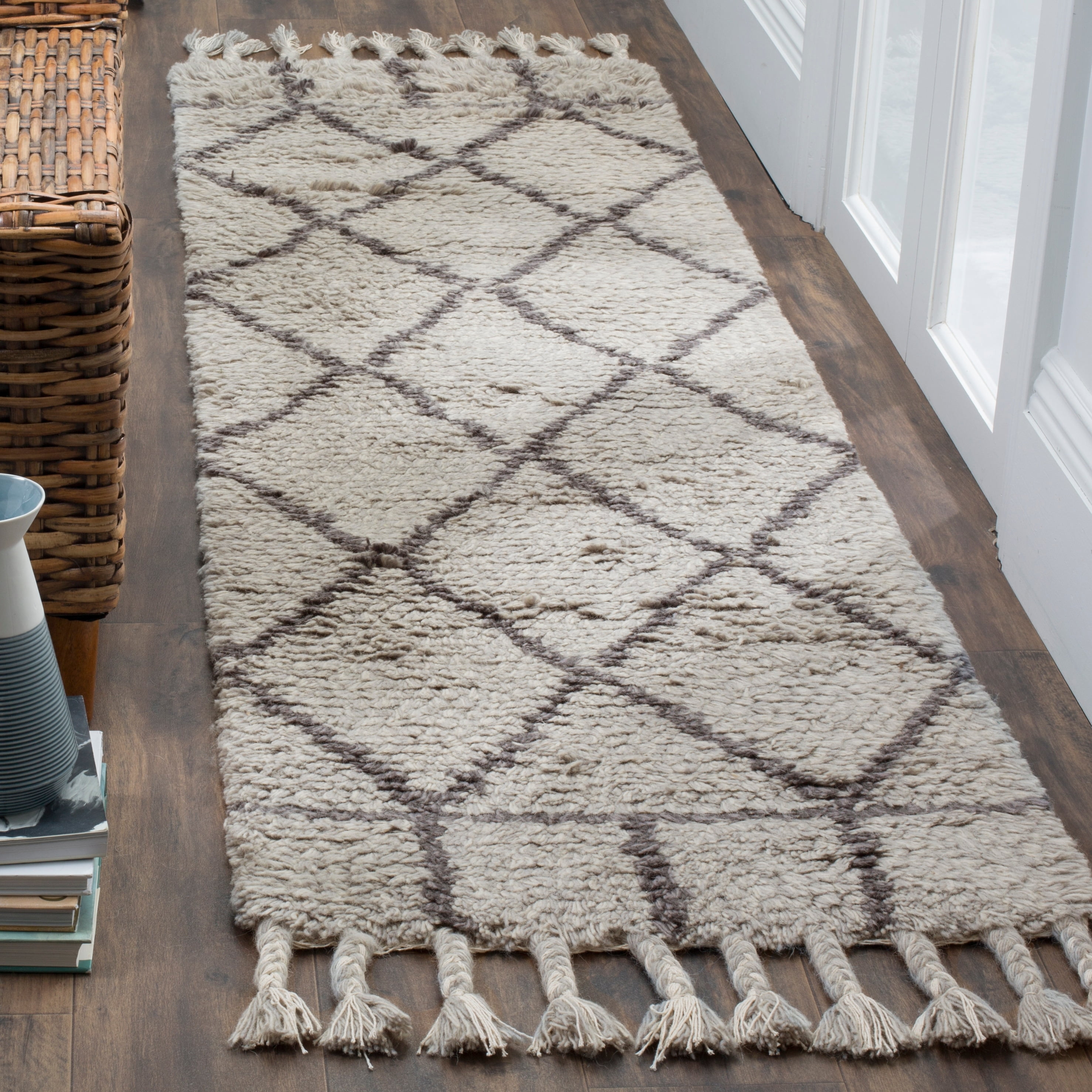 Grey and Dark Grey Hand-Tufted Wool Shag Runner Rug