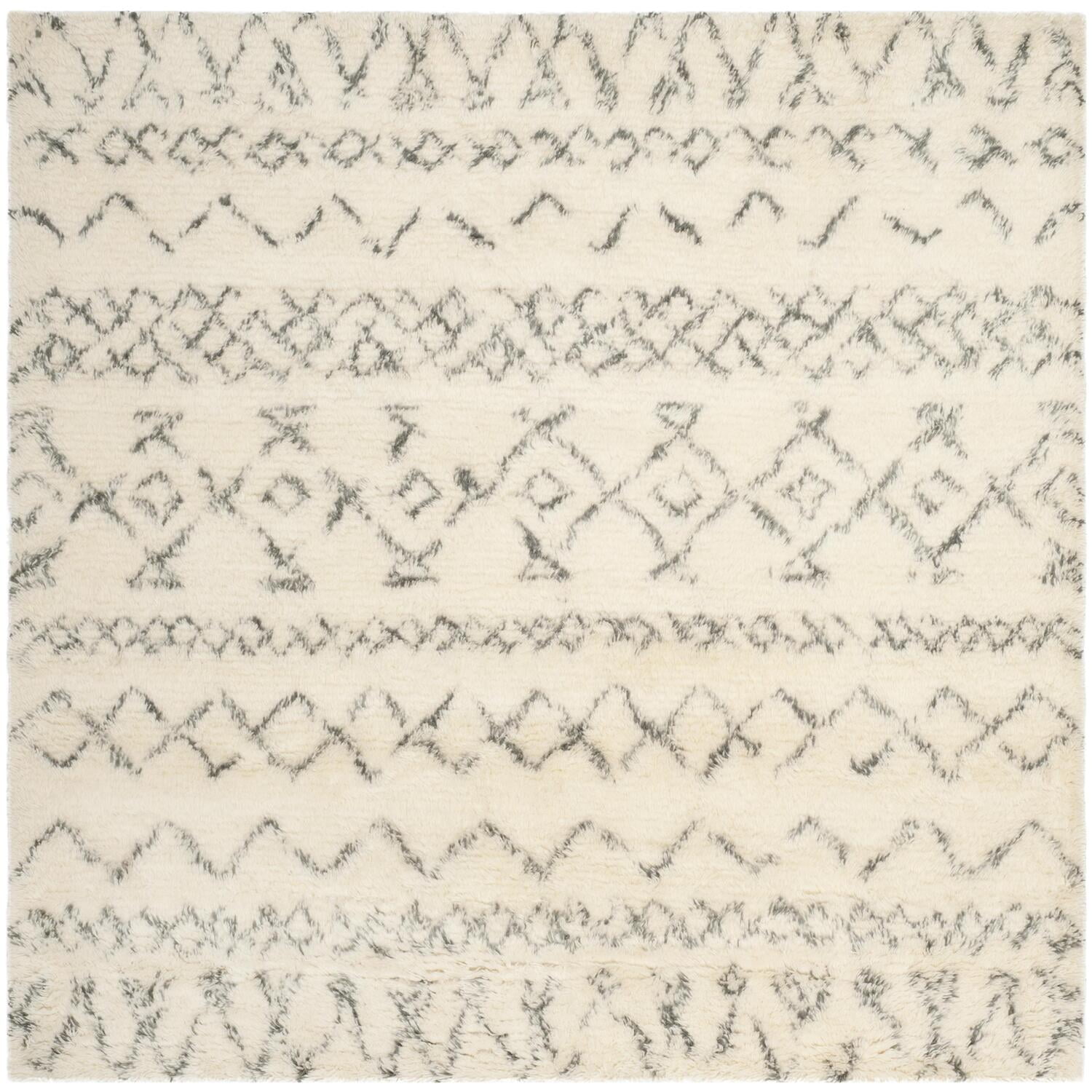 Ivory and Grey Tufted Wool Square Area Rug