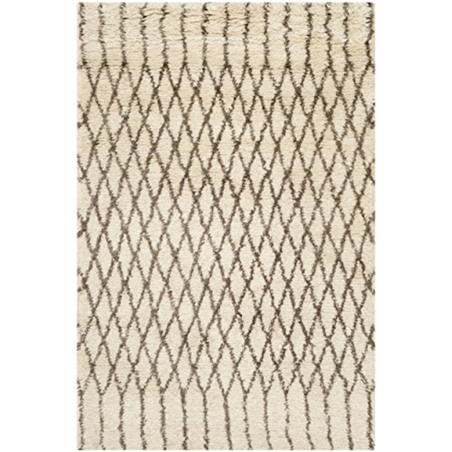 Ivory and Gray Hand-Tufted Wool Shag Rug, 3' x 5'