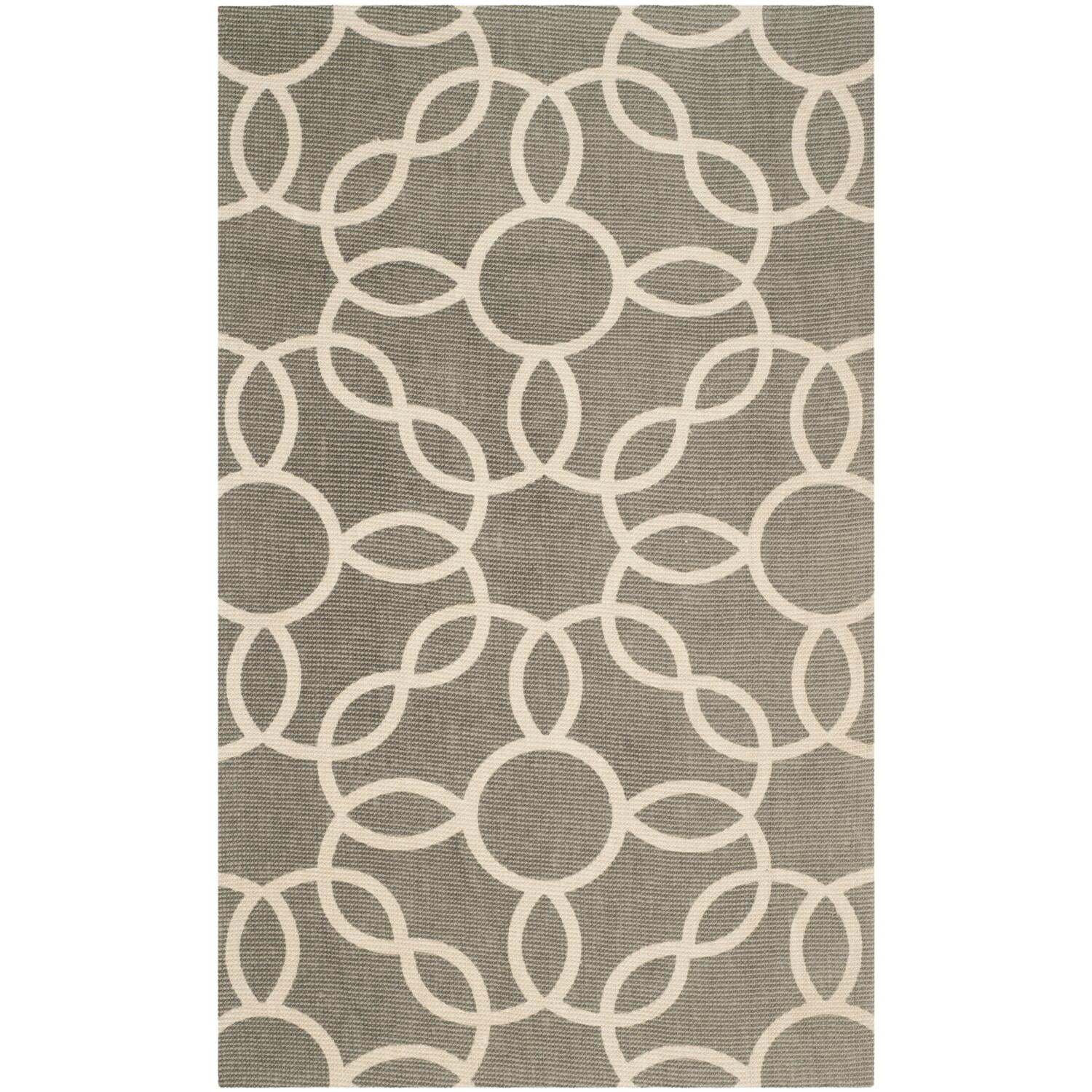 Ivory and Grey Flat Woven Floral Cotton Rug, 3'9" x 2'3"