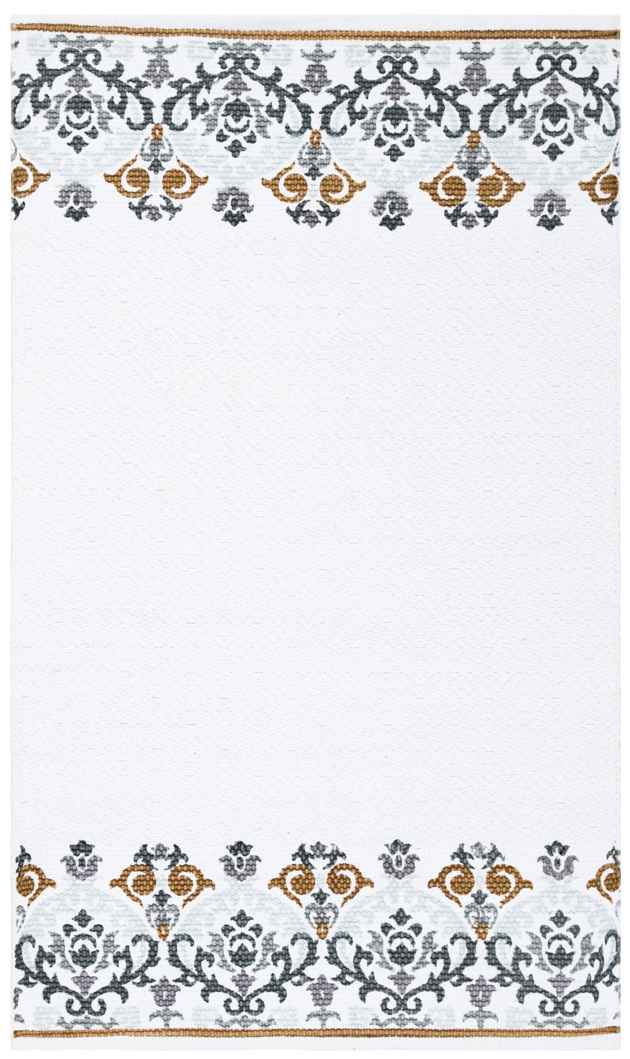 Ivory and Grey Geometric Flat Woven Cotton Area Rug