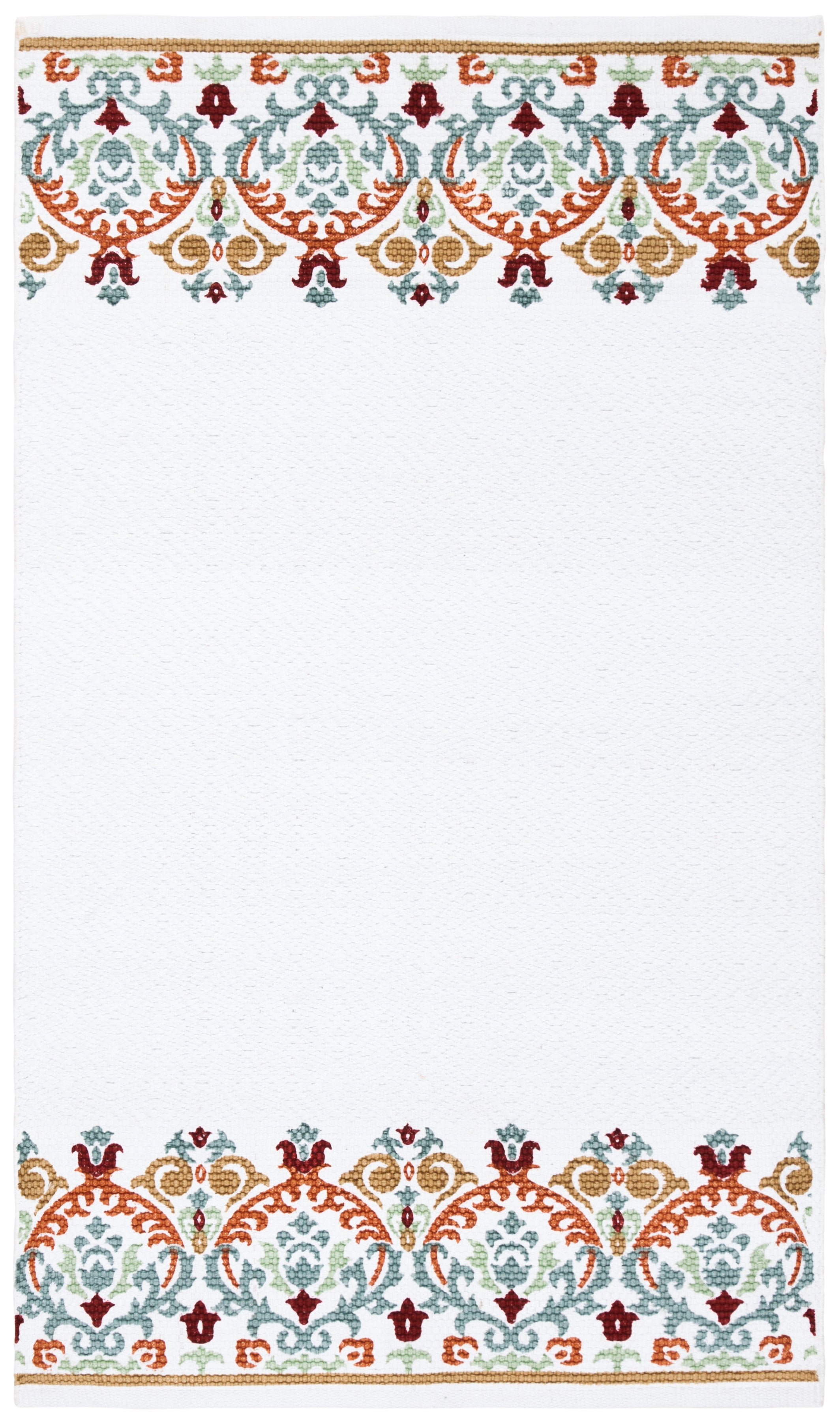 Ivory and Orange Geometric Hand-Loomed Cotton Area Rug