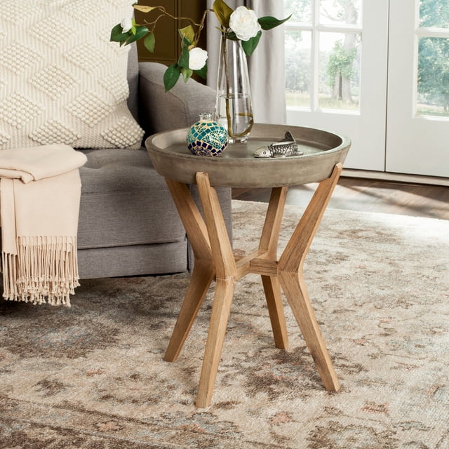 Safavieh Celeste Outdoor Modern Round End Table - Dark Grey/Natural ...
