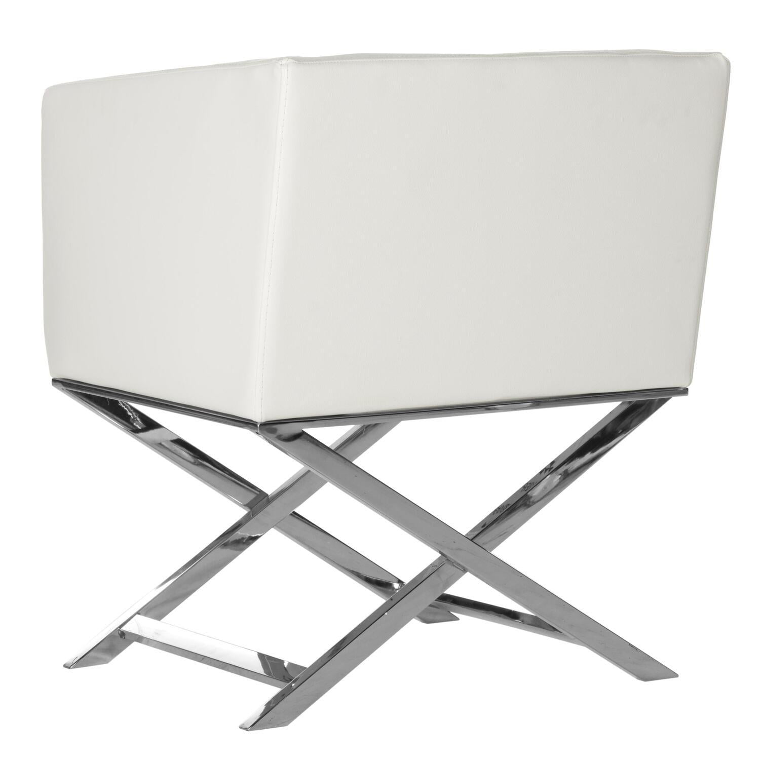 Transitional Luxe White Leather Director's Accent Chair with Chrome Finish