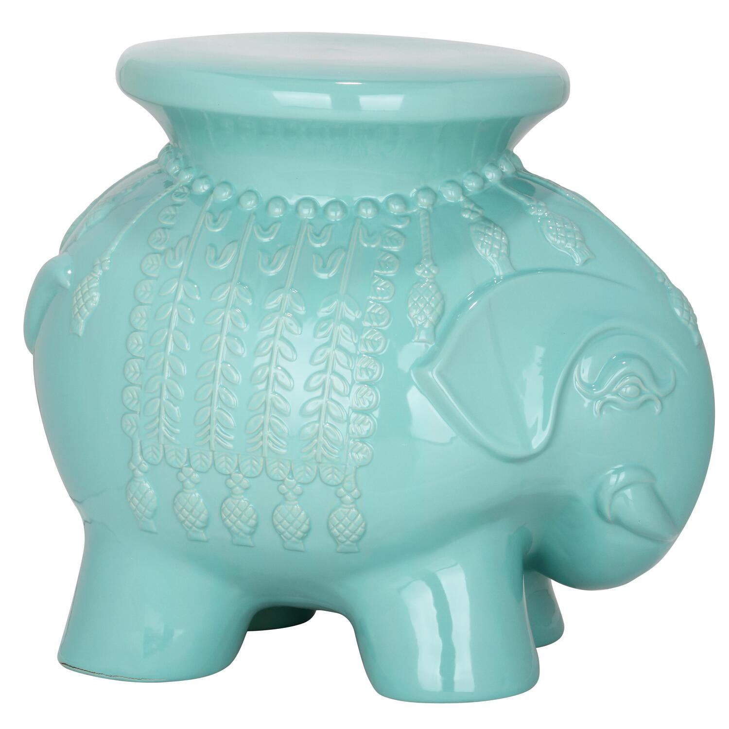 Light Blue Ceramic Elephant Garden Stool, 19.75"