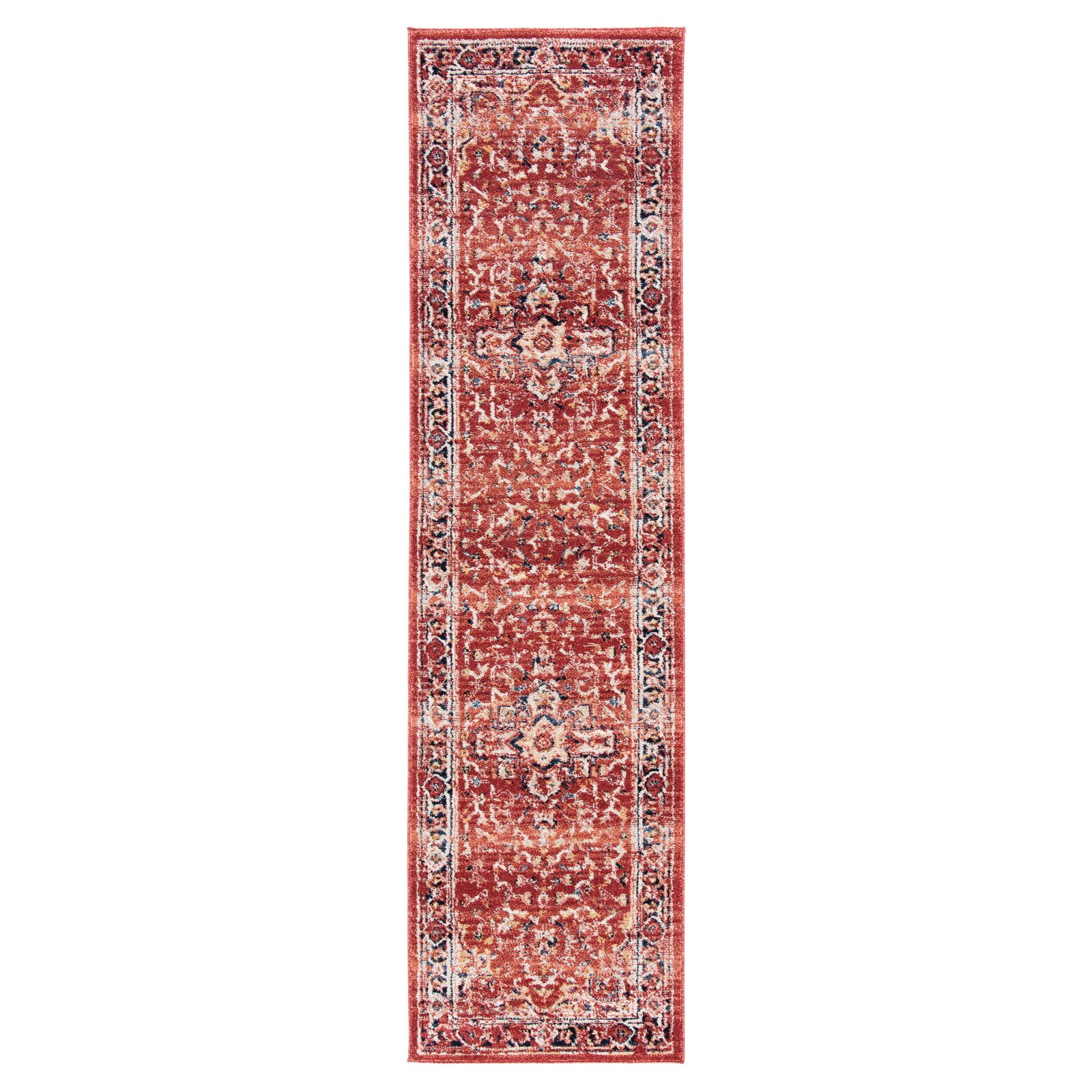 Charleston Charm Ivory and Red Synthetic 2'x8' Runner Rug