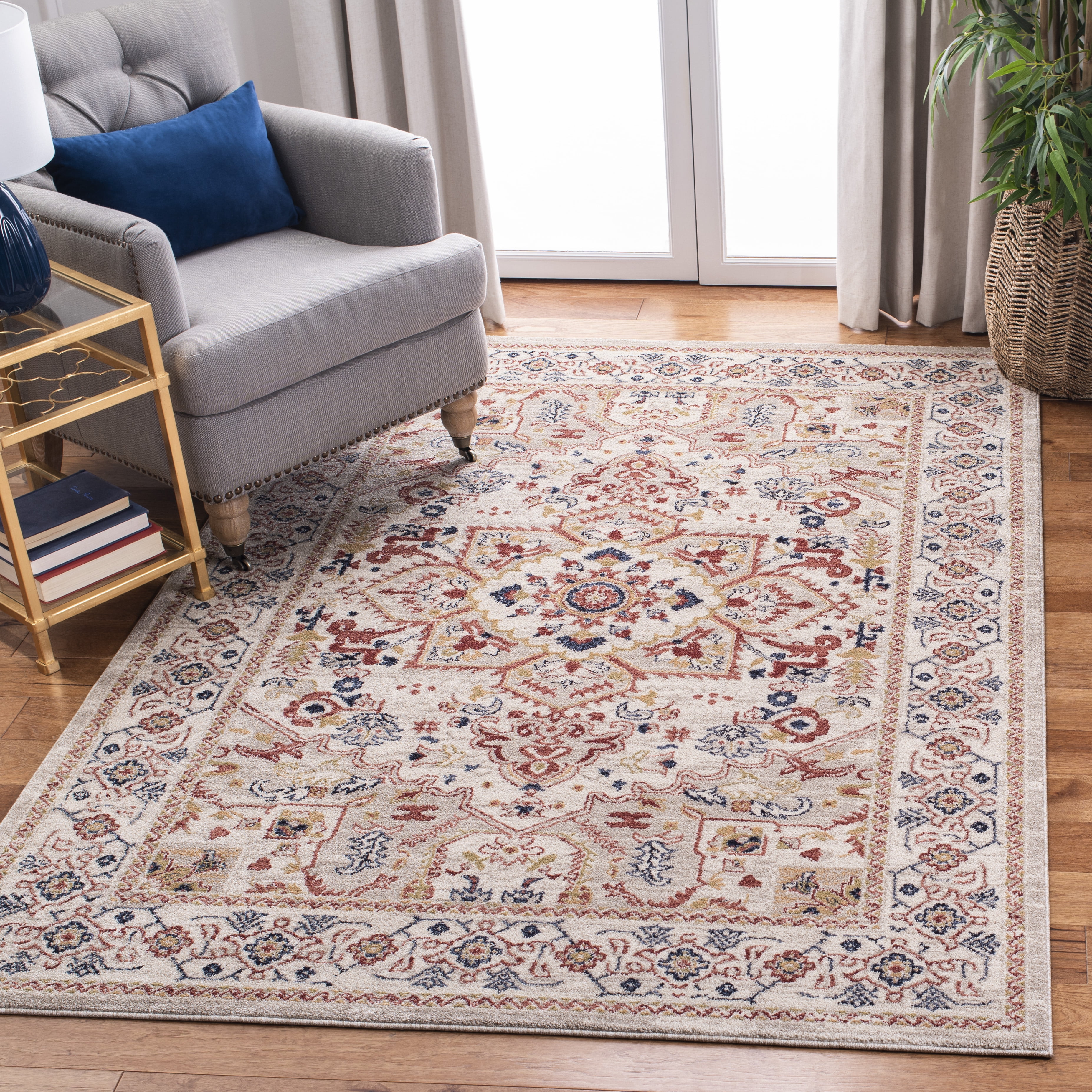 Charleston Heirloom-Style 59" Round Beige Synthetic Area Rug
