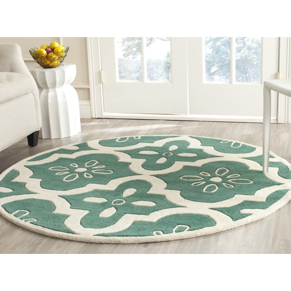 SAFAVIEH Chatham Derrick Geometric Wool Area Rug, Teal/Ivory, 5' x 5' Round