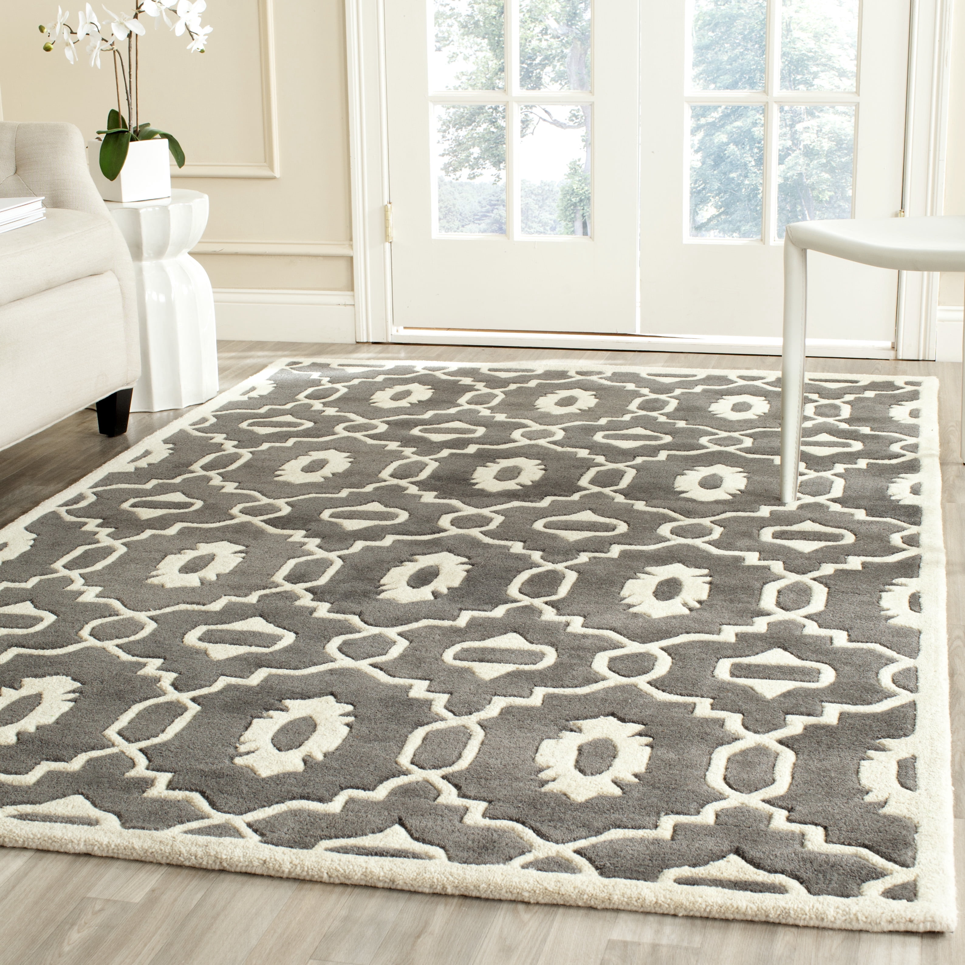 SAFAVIEH Chatham Ethan Geometric Wool Area Rug, Dark Gray/Ivory, 3' x 3 ...