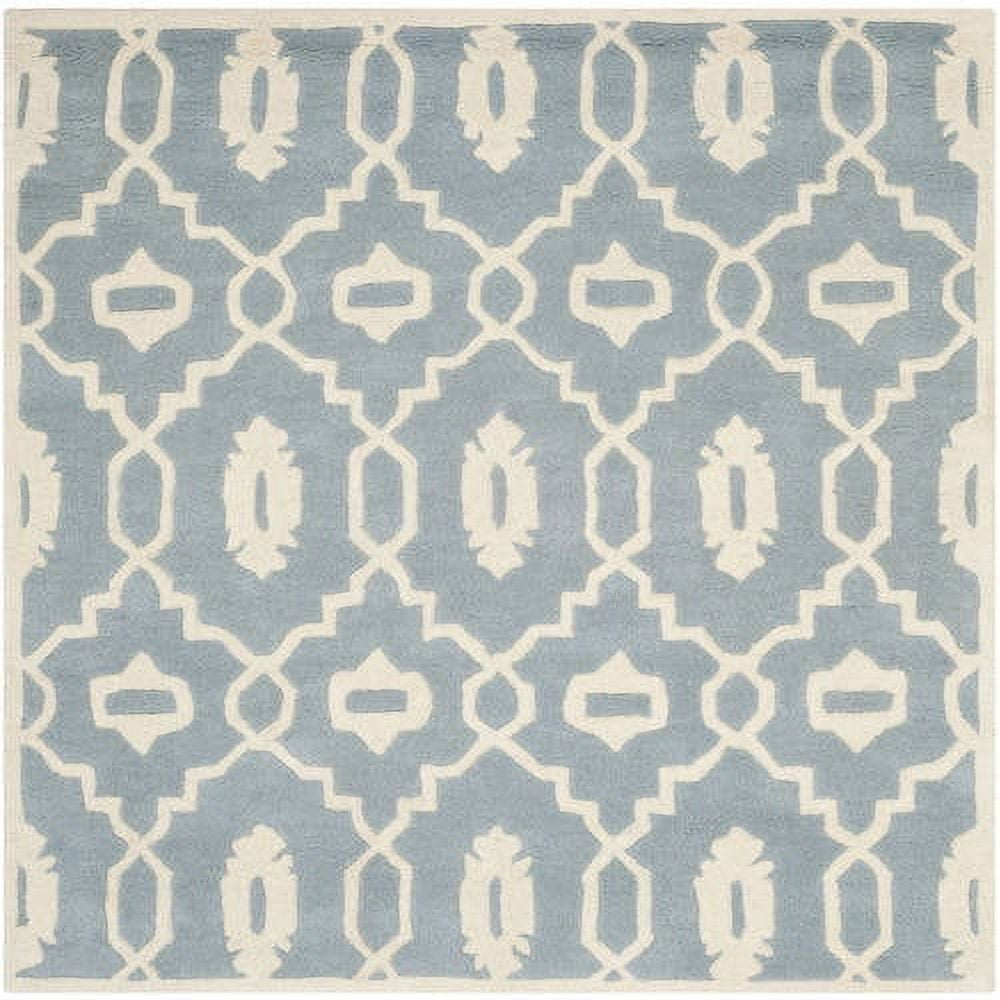 Blue and Ivory Hand-Tufted Wool Geometric Square Rug