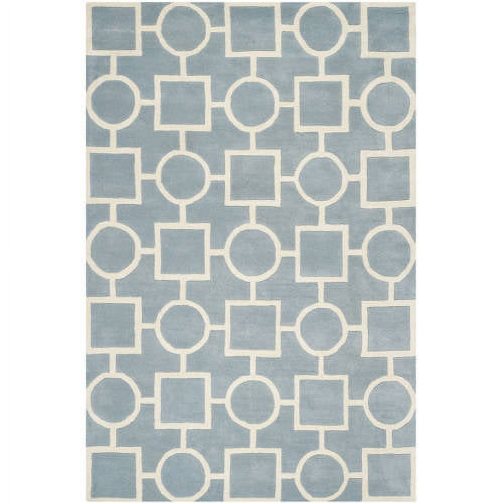 Blue and Ivory Geometric Hand-Tufted Wool 9' x 12' Rug