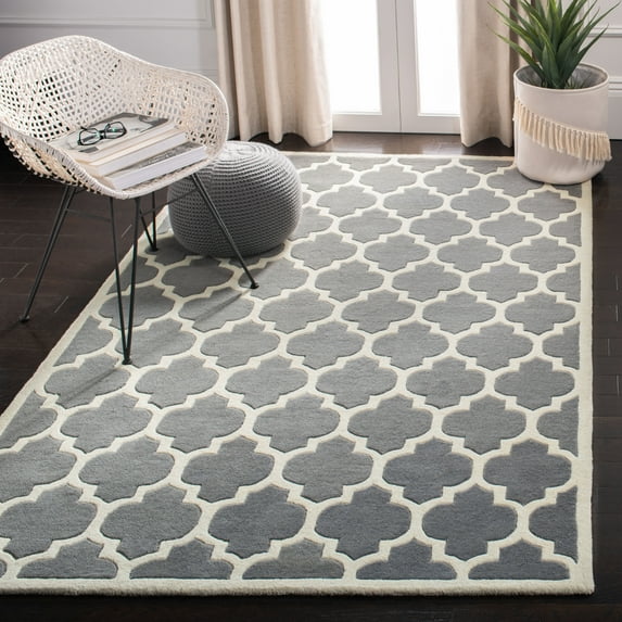 SAFAVIEH Chatham Freddy Geometric Wool Area Rug, Dark Gray/Ivory, 8'9" x 8'9" Square