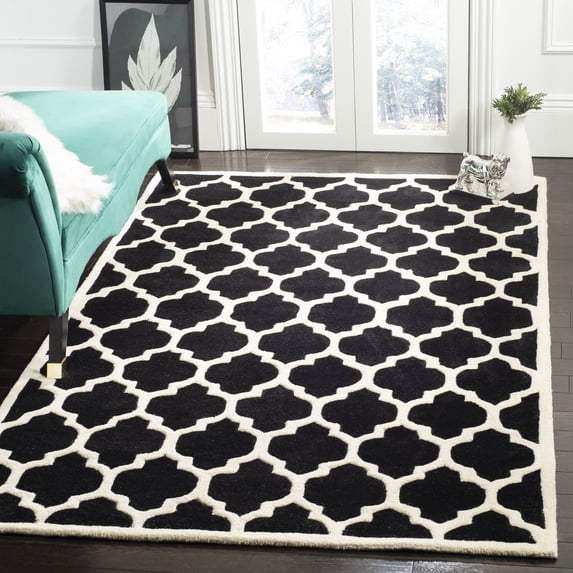 SAFAVIEH Chatham Freddy Geometric Wool Area Rug, Black/Ivory, 2' x 3'