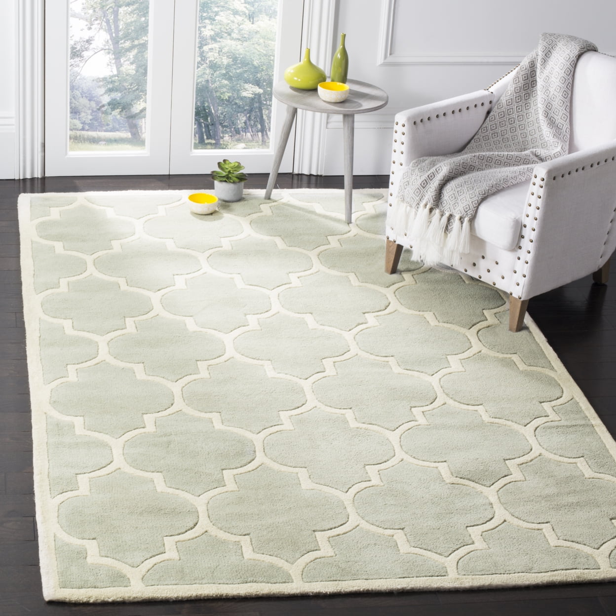 Grey and Ivory Hand-Tufted Wool Geometric Area Rug